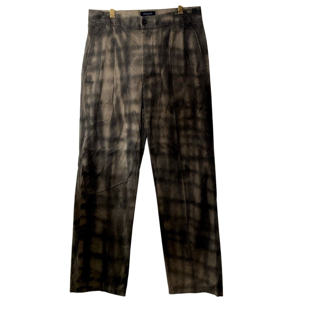 Dockers Y2K Straight Fit Pleated Tie-Dye Pants W30 L32 Gray Black Retro 90s Y2k